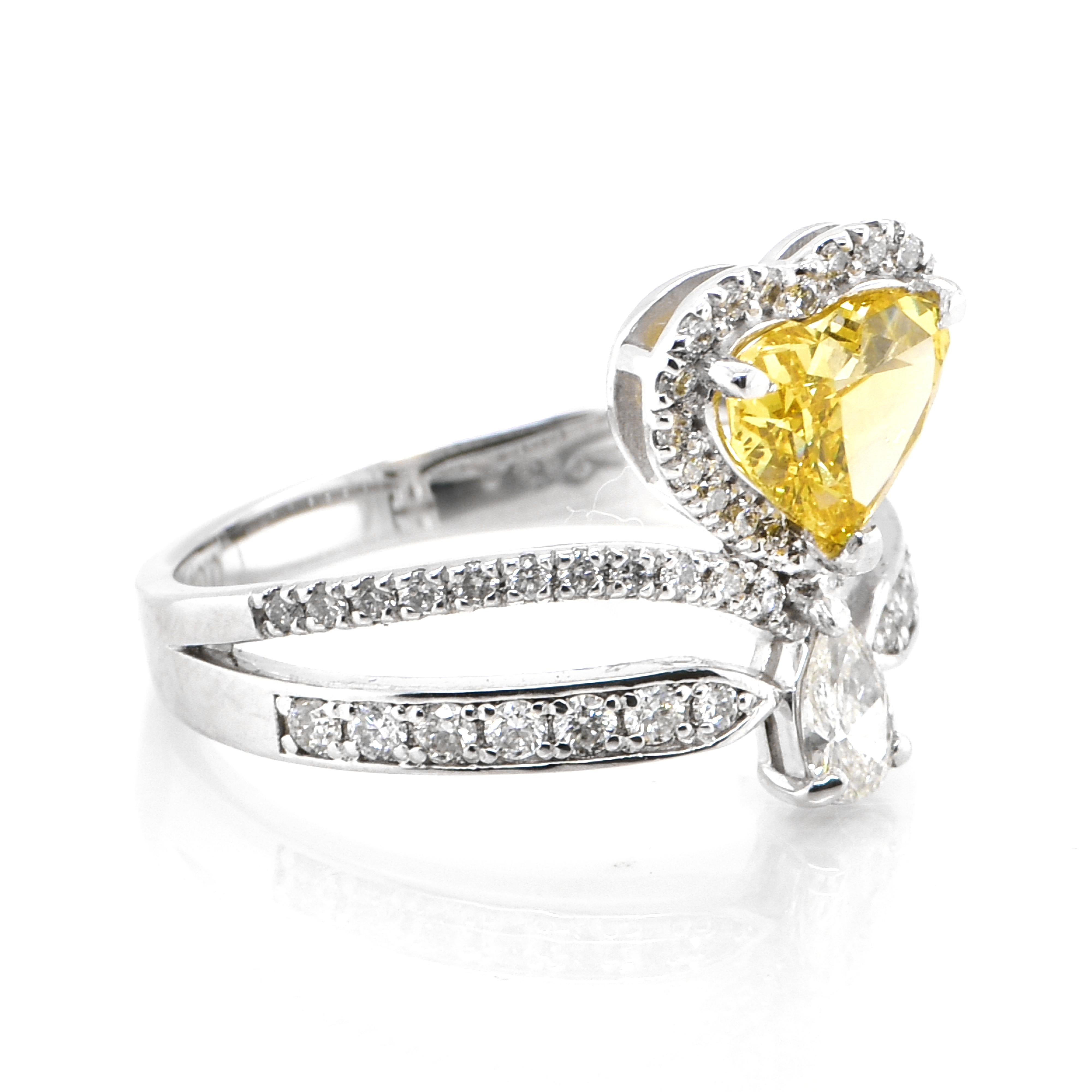 Modern GIA Certified 1.00 Carat Natural Fancy Vivid Orange Yellow Diamond Ring For Sale