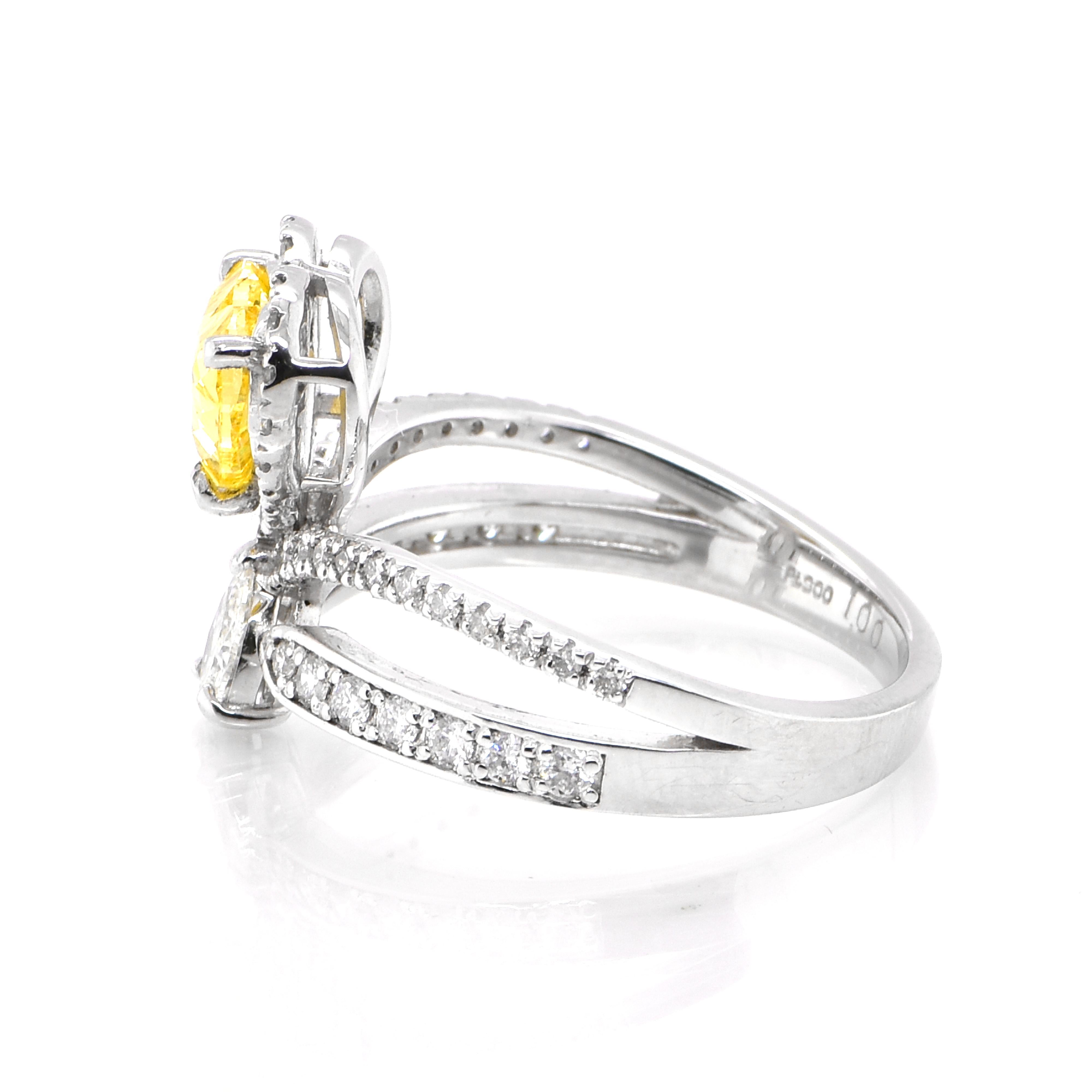 Heart Cut GIA Certified 1.00 Carat Natural Fancy Vivid Orange Yellow Diamond Ring For Sale