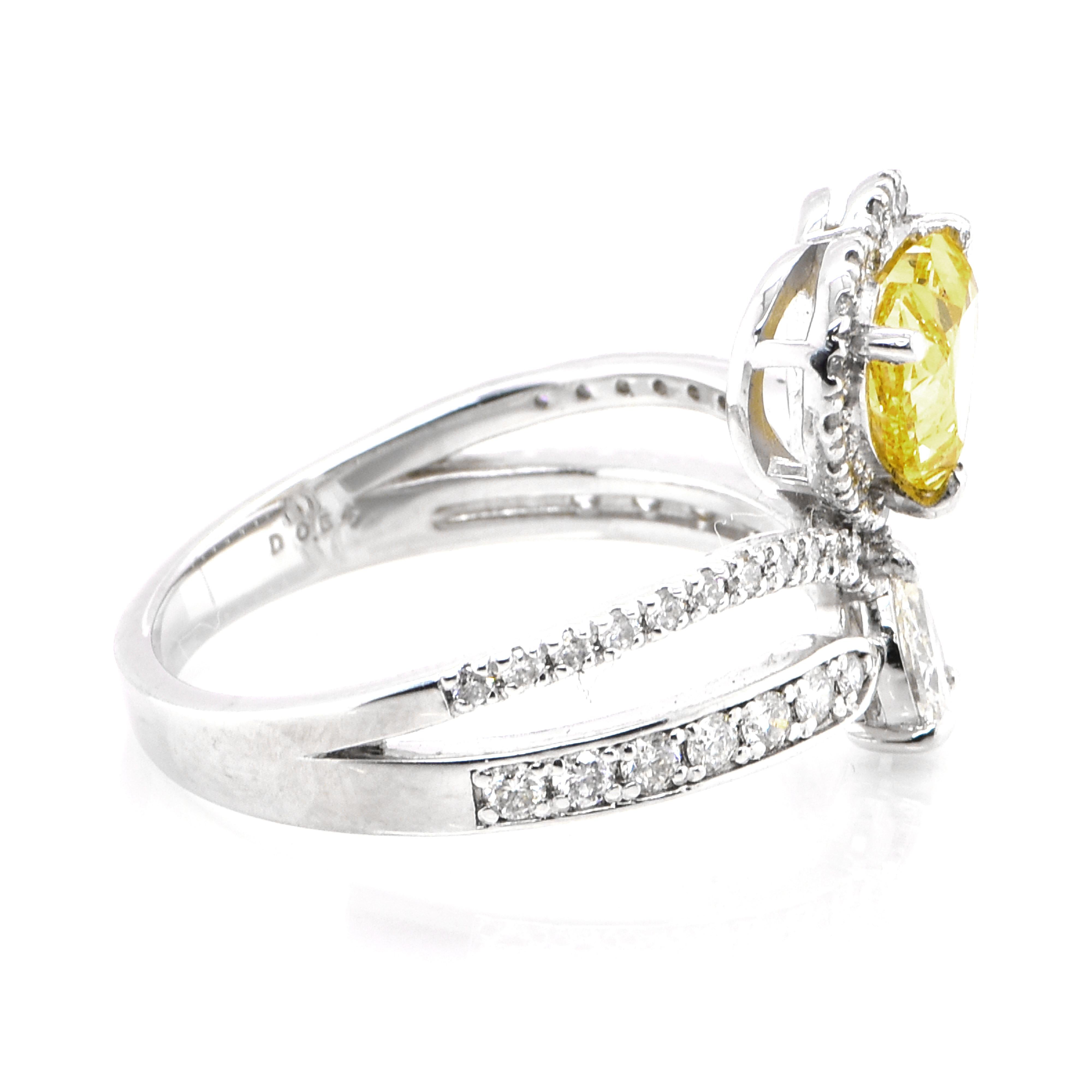Heart Cut GIA Certified 1.00 Carat Natural Fancy Vivid Orange Yellow Diamond Ring For Sale
