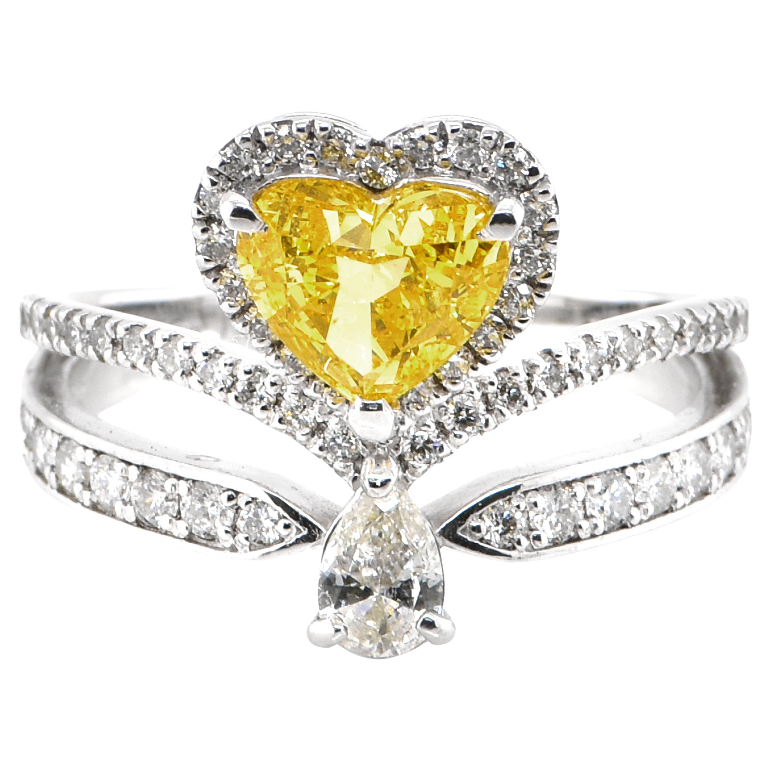 GIA Certified 1.00 Carat Natural Fancy Vivid Orange Yellow Diamond Ring For Sale