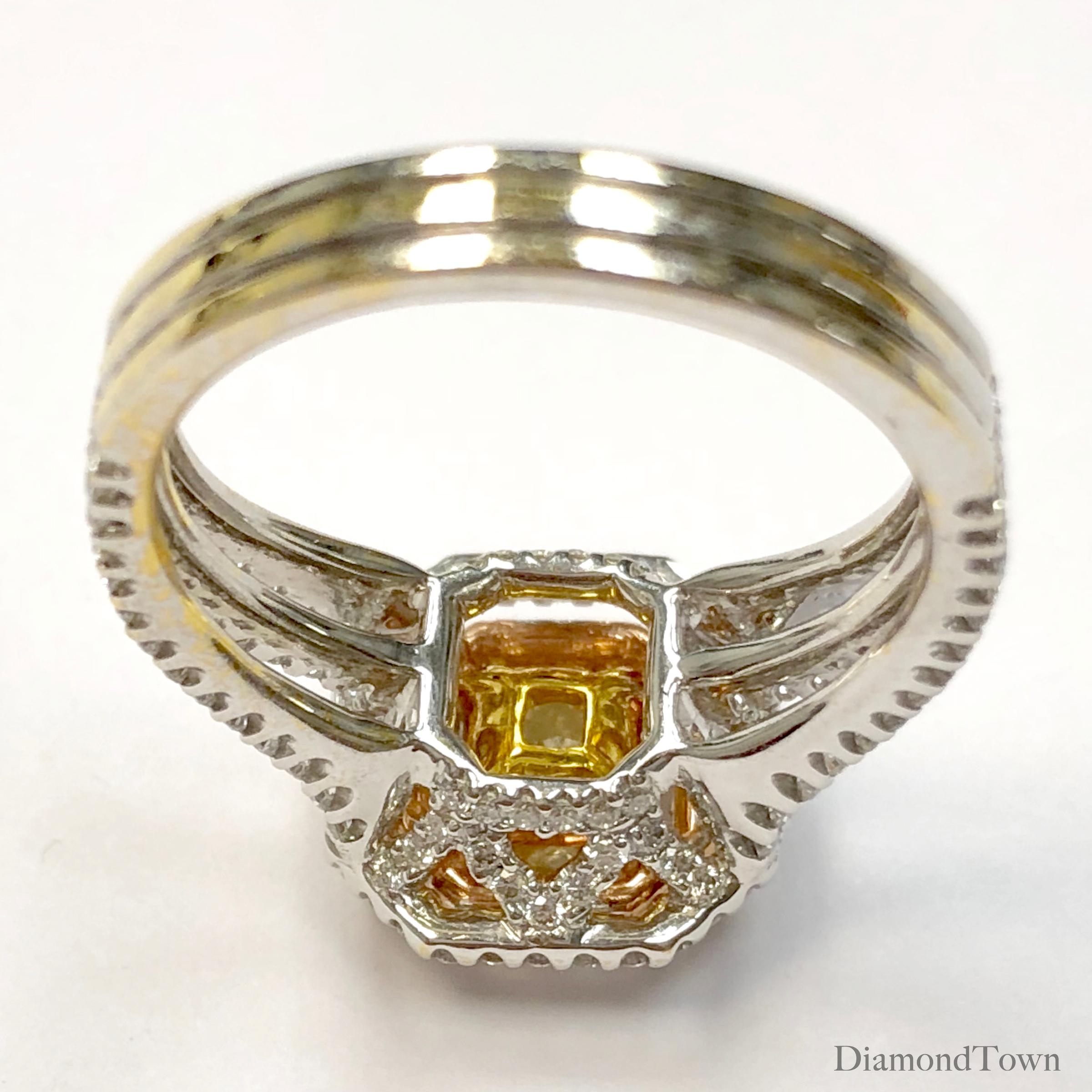 DiamondTown GIA Certified 1.00 Carat Natural Fancy Yellow Diamond Halo Ring In New Condition In New York, NY