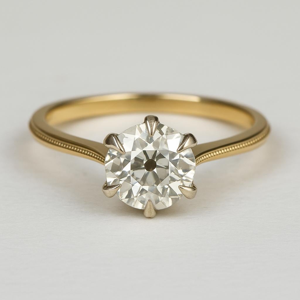 Taille vieille Europe Bague solitaire en diamant certifié GIA de 1,00 carat de taille européenne ancienne en vente