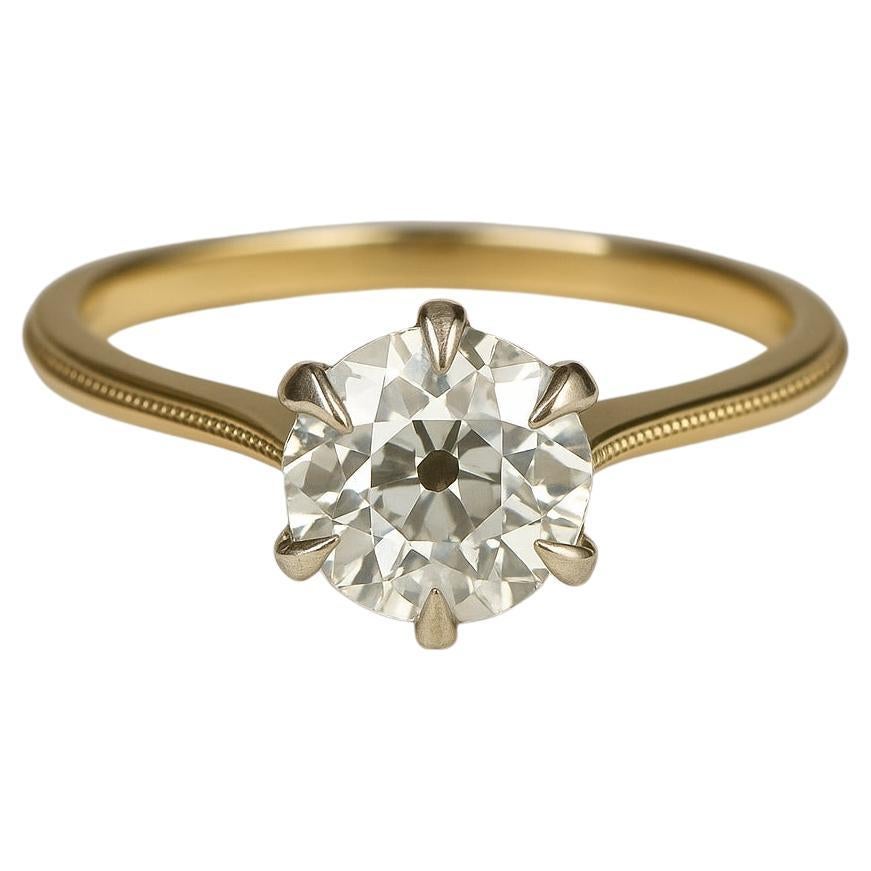 Bague solitaire en diamant certifié GIA de 1,00 carat de taille européenne ancienne en vente