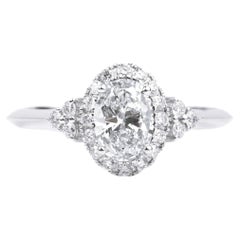 Bague de fiançailles en or blanc 18 carats avec halo de diamants taille ovale de 1,00 carat certifiés GIA