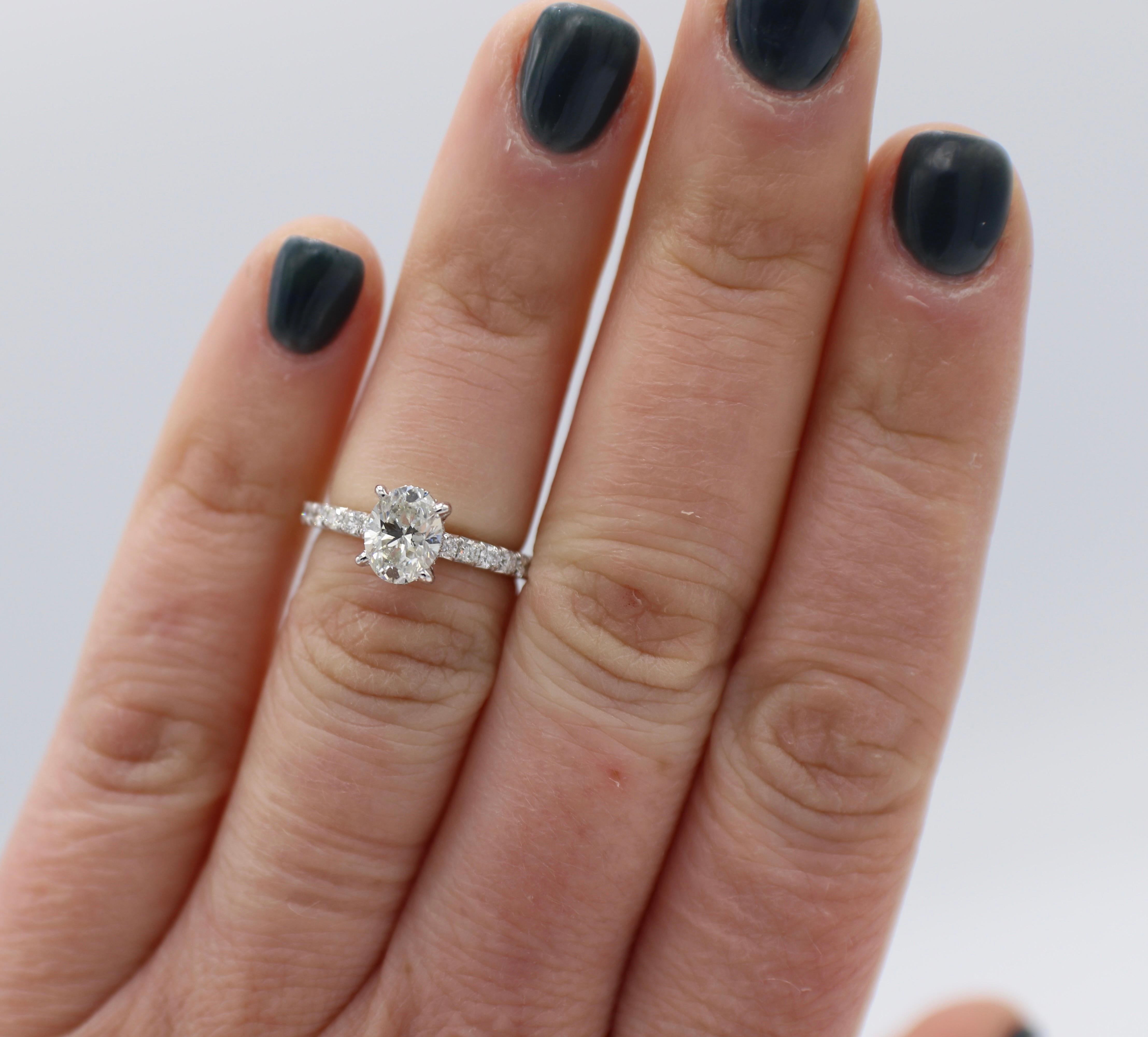 Modern GIA Certified 1.00 Carat Oval Diamond 14 Karat White Gold Engagement Ring