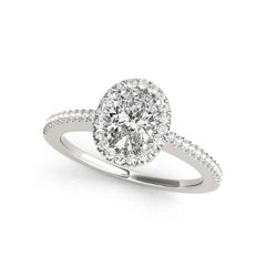 GIA Certified 1.00 Carat Oval Halo French Pave 18K White Gold Diamond Ring