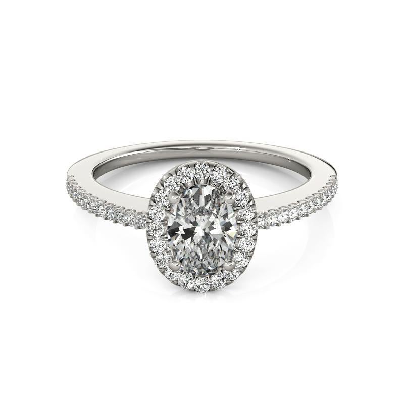 GIA zertifiziert 1,00 Karat Oval Halo Französisch Pave 18K Weißgold Diamantring