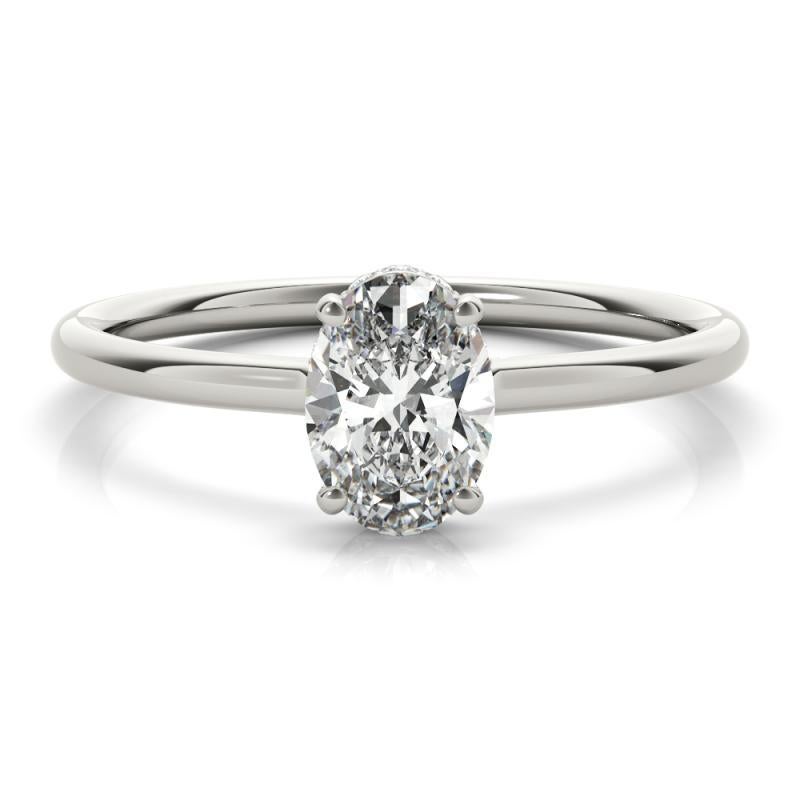 GIA Certified 1.00 Carat Oval Hidden Halo Slim Band Diamond Ring In New Condition For Sale In New York, NY