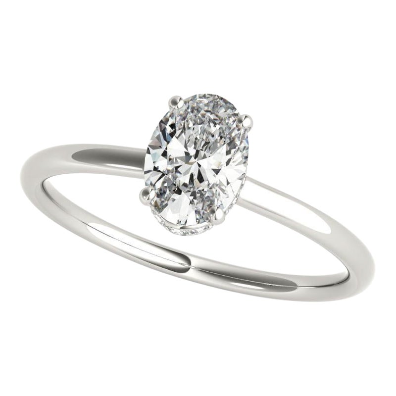 GIA Certified 1.00 Carat Oval Hidden Halo Slim Band Diamond Ring