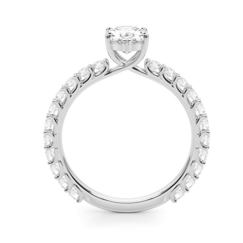 Taglio ovale Anello di diamanti con gambo a eternità parziale ovale certificato GIA da 1,00 carati