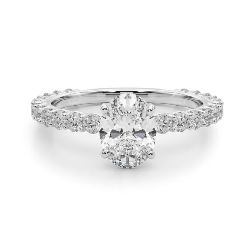 Anello di diamanti con gambo a eternità parziale ovale certificato GIA da 1,00 carati In condizioni Nuovo a New York, NY