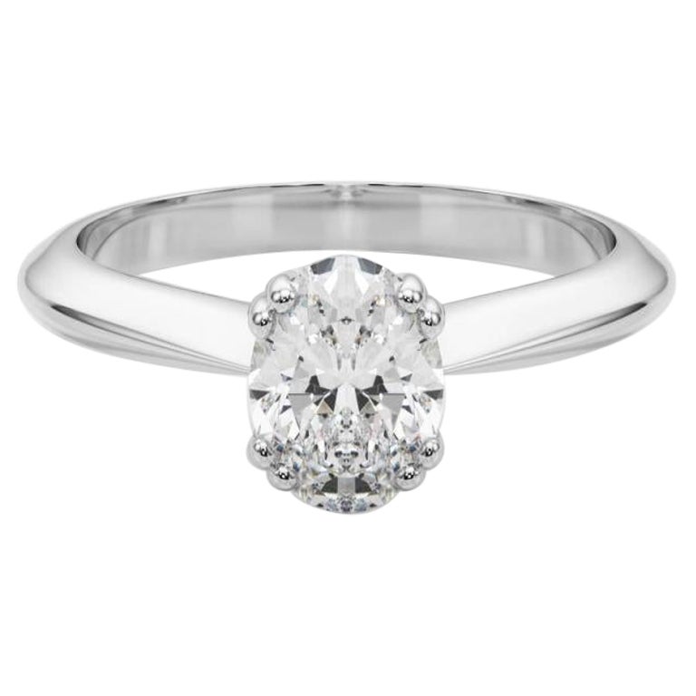 GIA zertifiziert 1,00 Karat Oval Solitär Tulip Kathedrale Diamantring im Angebot