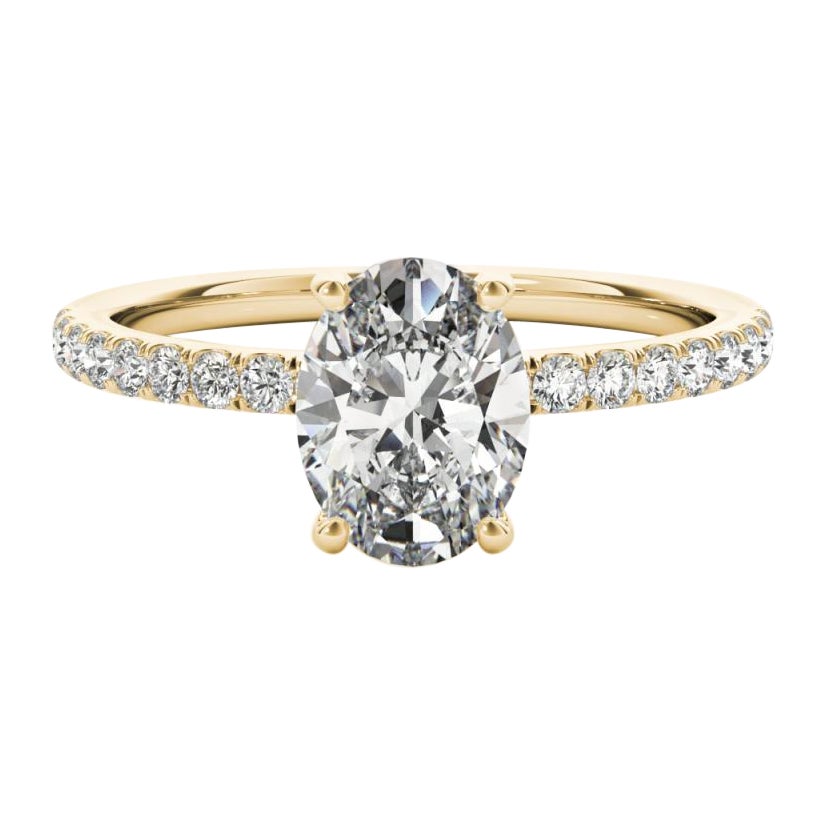 Bague en or jaune 18 carats certifiée GIA, 1,00 carat, pavé caché, halo ovale, diamant