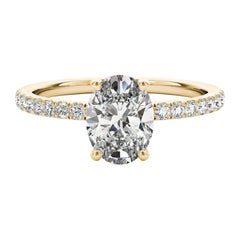 Bague en or jaune 18 carats certifiée GIA, 1,00 carat, pavé caché, halo ovale, diamant