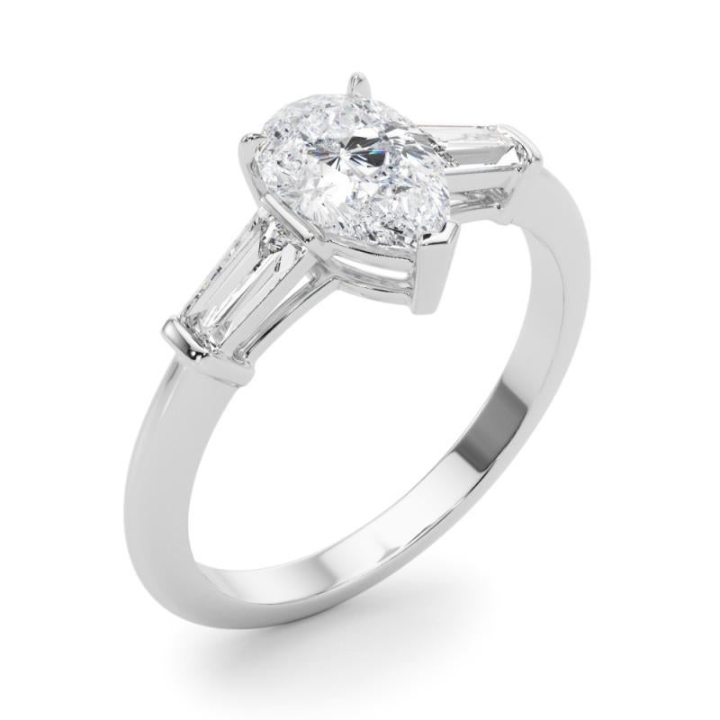 Women's GIA Certified 1.00 Carat Pear & Baguette Three-Stone Diamond Ring For Sale