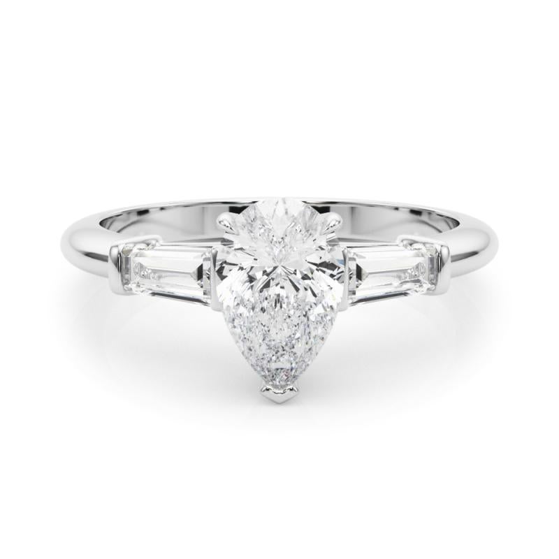 GIA Certified 1.00 Carat Pear & Baguette Three-Stone Diamond Ring