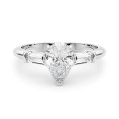 GIA Certified 1.00 Carat Pear & Baguette Three-Stone Diamond Ring