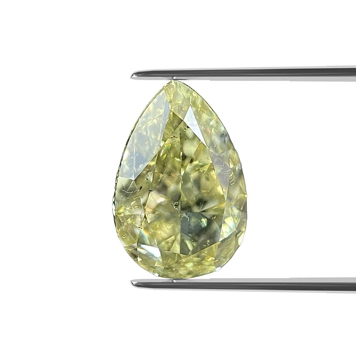ITEM DESCRIPTION

ID #: NYC56418
Stone Shape: PEAR MODIFIED BRILLIANT
Diamond Weight: 1.00ct
Clarity: SI2
Color: Fancy yellow
Cut:	Excellent
Measurements: 7.77 x 5.26 x 3.33 mm
Symmetry: Excellent
Polish: Excellent
Fluorescence: None
Certifying Lab: