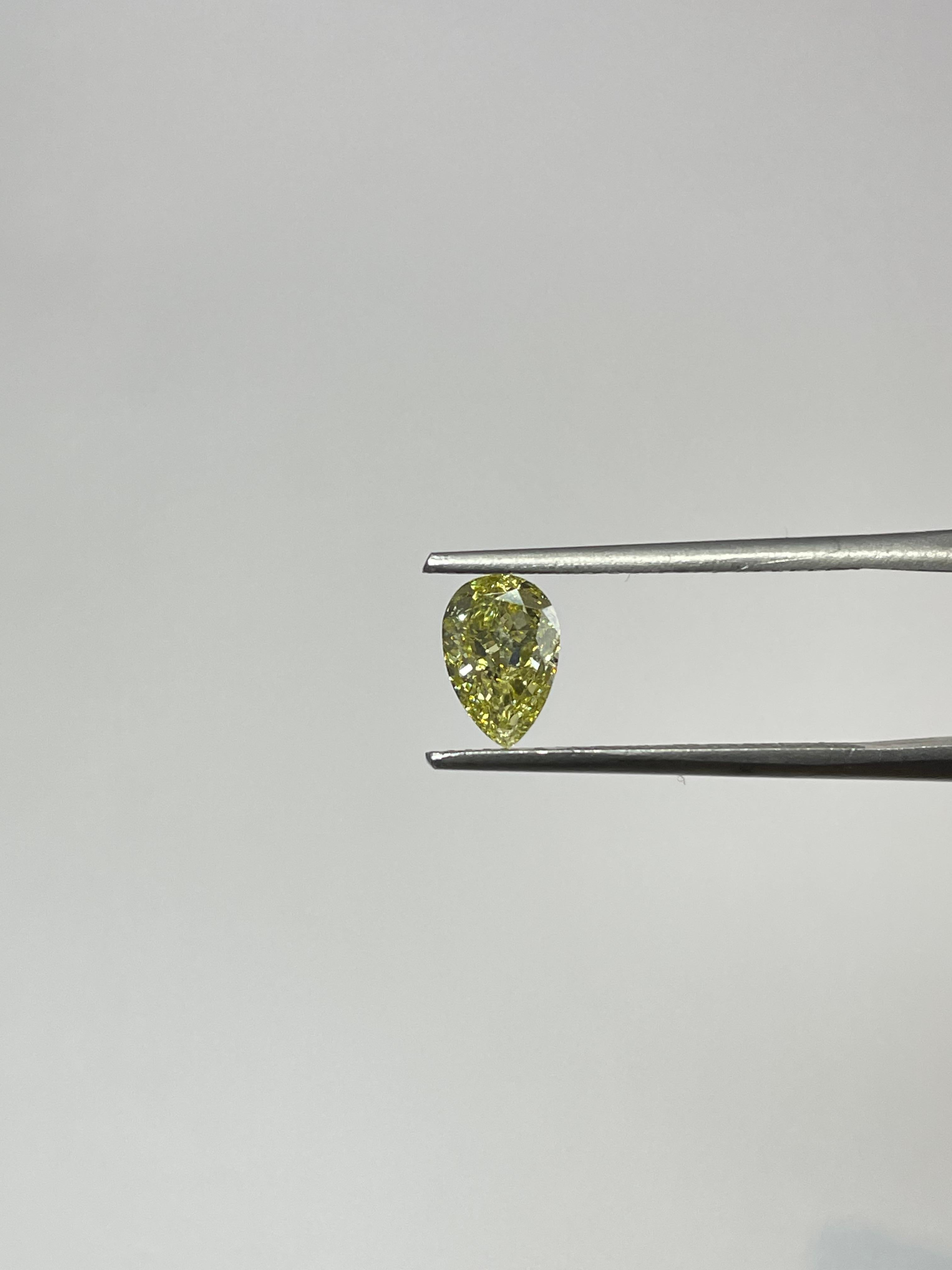 Brilliant Cut GIA Certified 1.00 Carat Pear Brilliant Fancy Yellow SI2 Natural Diamond For Sale