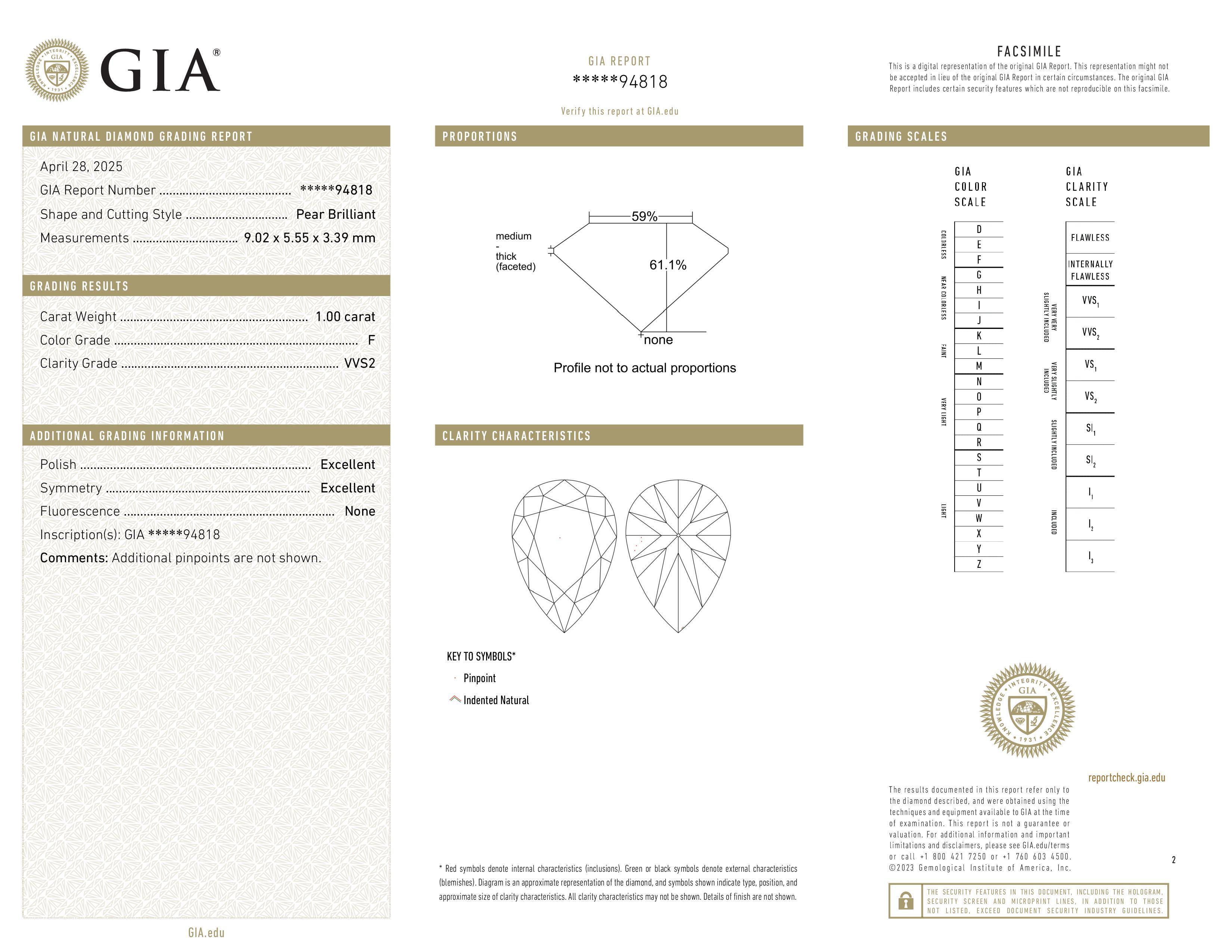 Pendentif certifié GIA, diamant taille poire de 1,00 carat, couleur F, pureté VVS2 Unisexe en vente