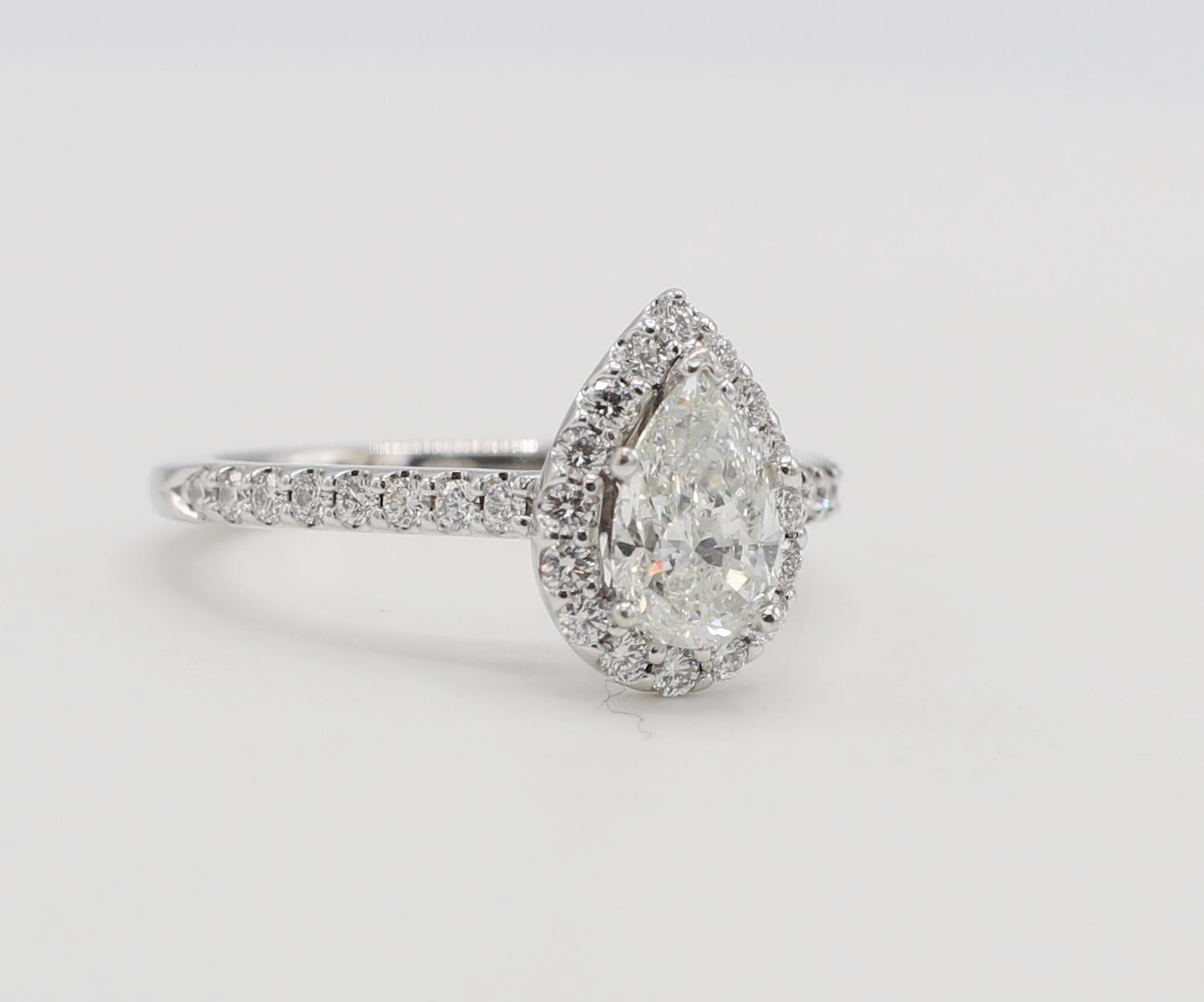Modern GIA Certified 1.00 Carat Pear J SI2 Scott Kay Halo Diamond Engagement Ring