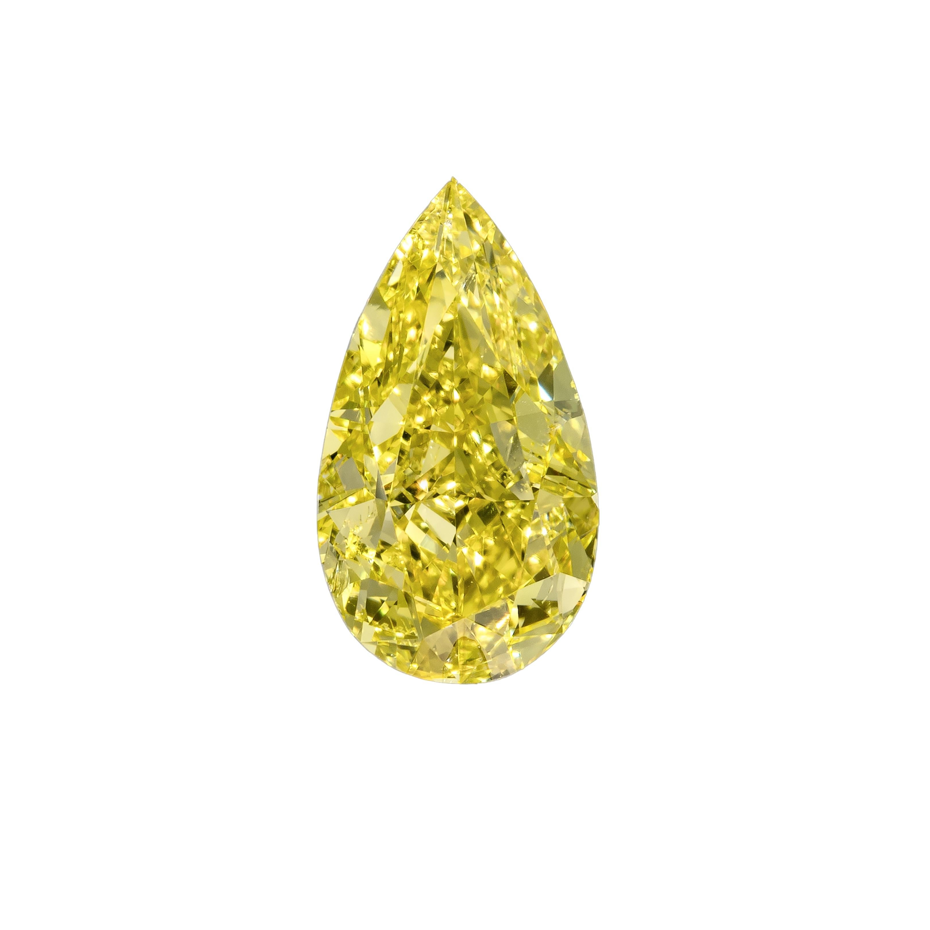 Pear Cut GIA Certified 1.00 Carat Pear Shape Fancy Vivid Yellow Diamond Ring For Sale