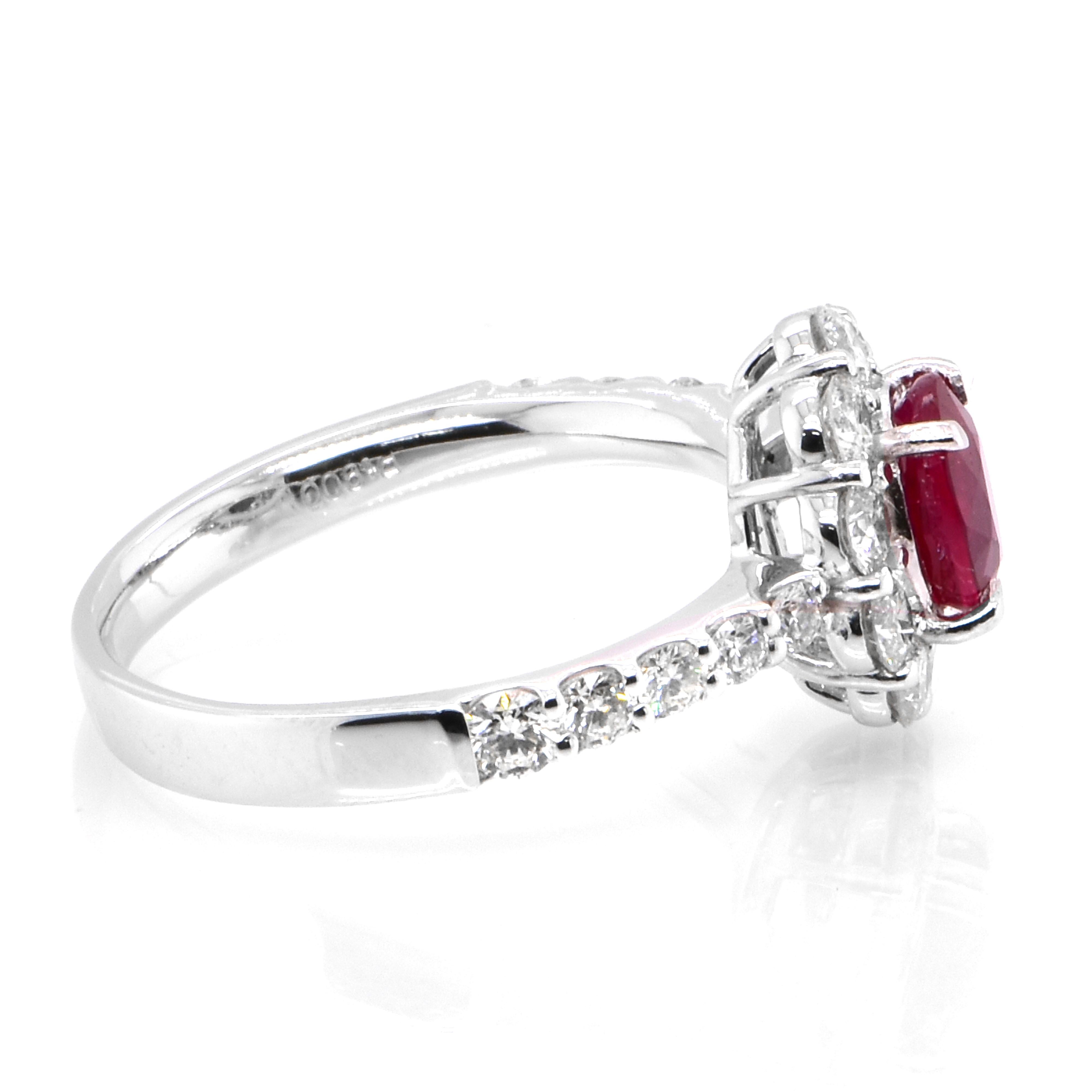 Modern GIA Certified 1.00 Carat, Pigeon Blood Red, Burmese Ruby Ring Made in Platinum For Sale