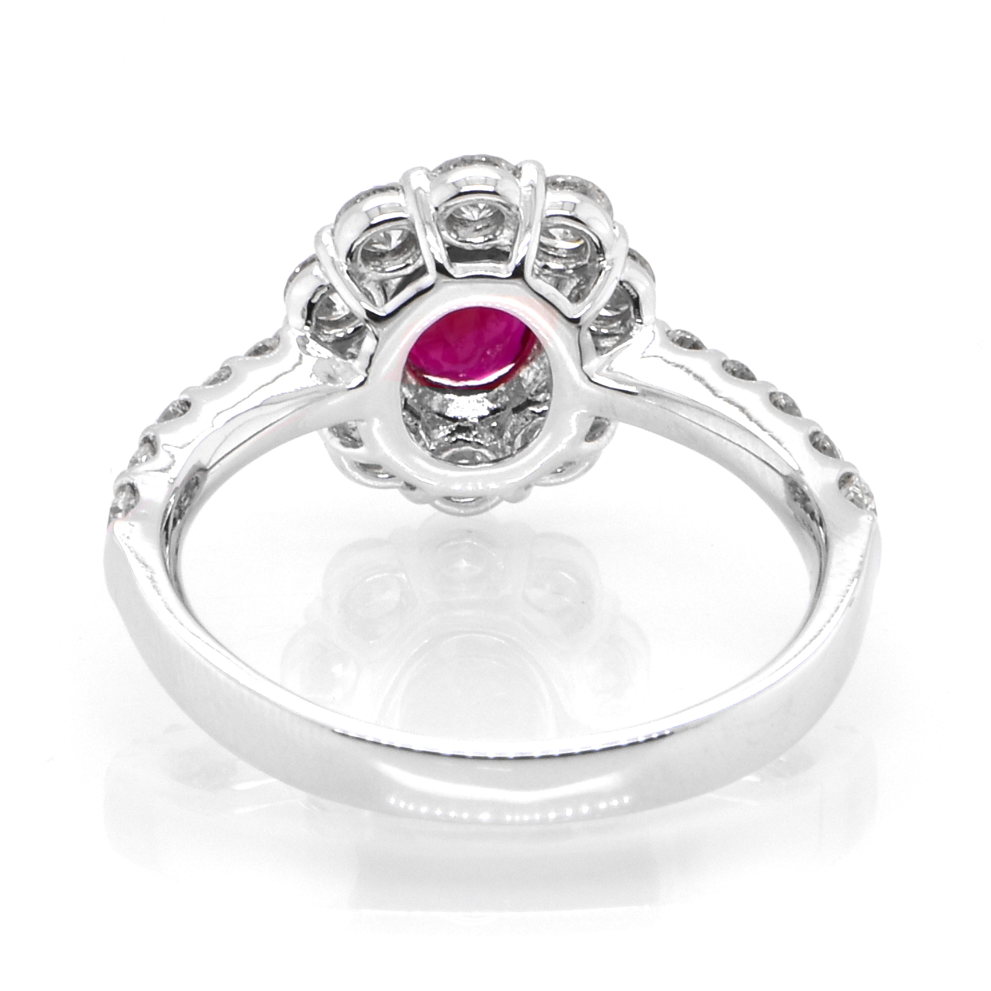 Oval Cut GIA Certified 1.00 Carat, Pigeon Blood Red, Burmese Ruby Ring Made in Platinum For Sale