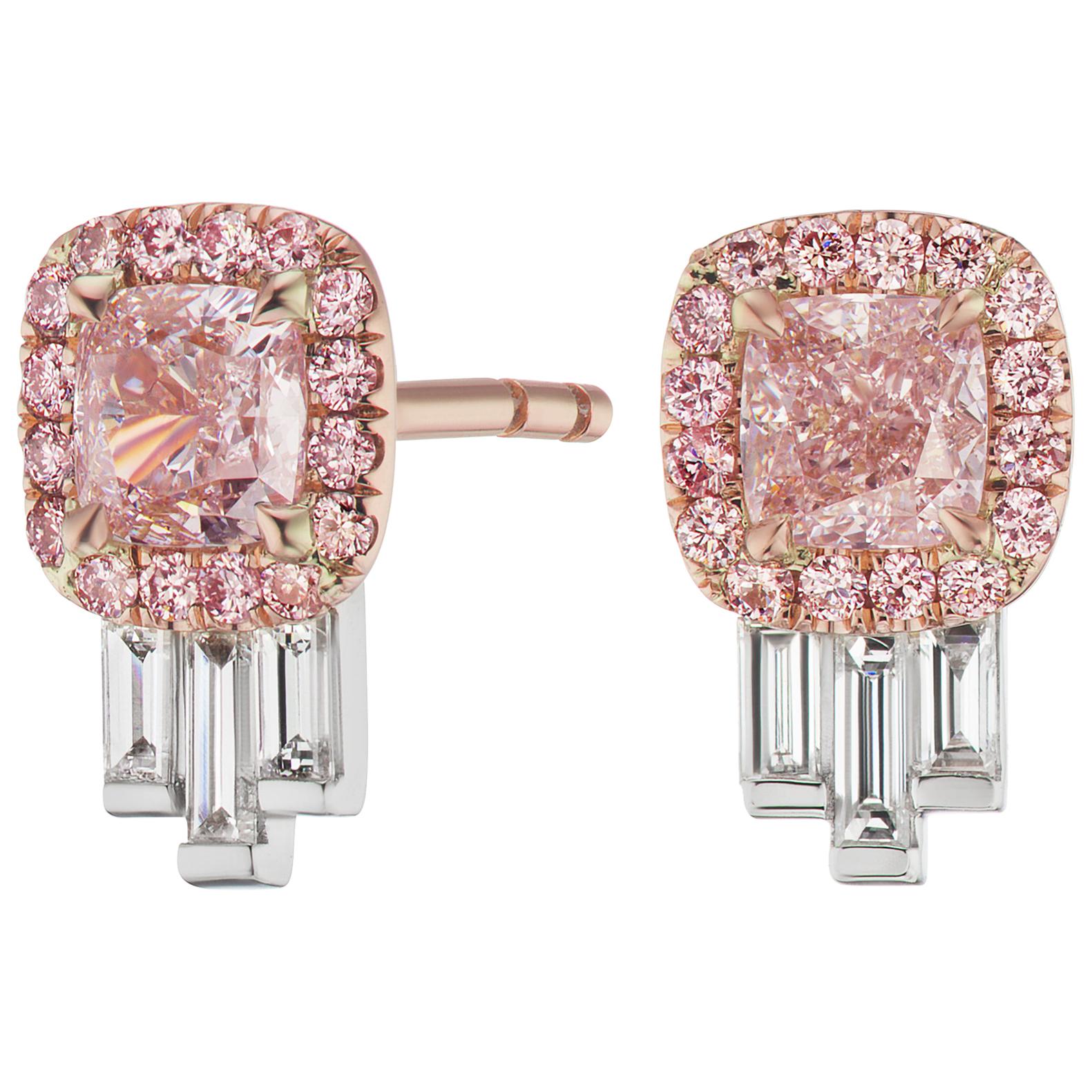 GIA Certified 1.00 Carat Pink Diamond Handmade Earrings For Sale