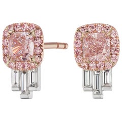 GIA Certified 1.00 Carat Pink Diamond Handmade Earrings