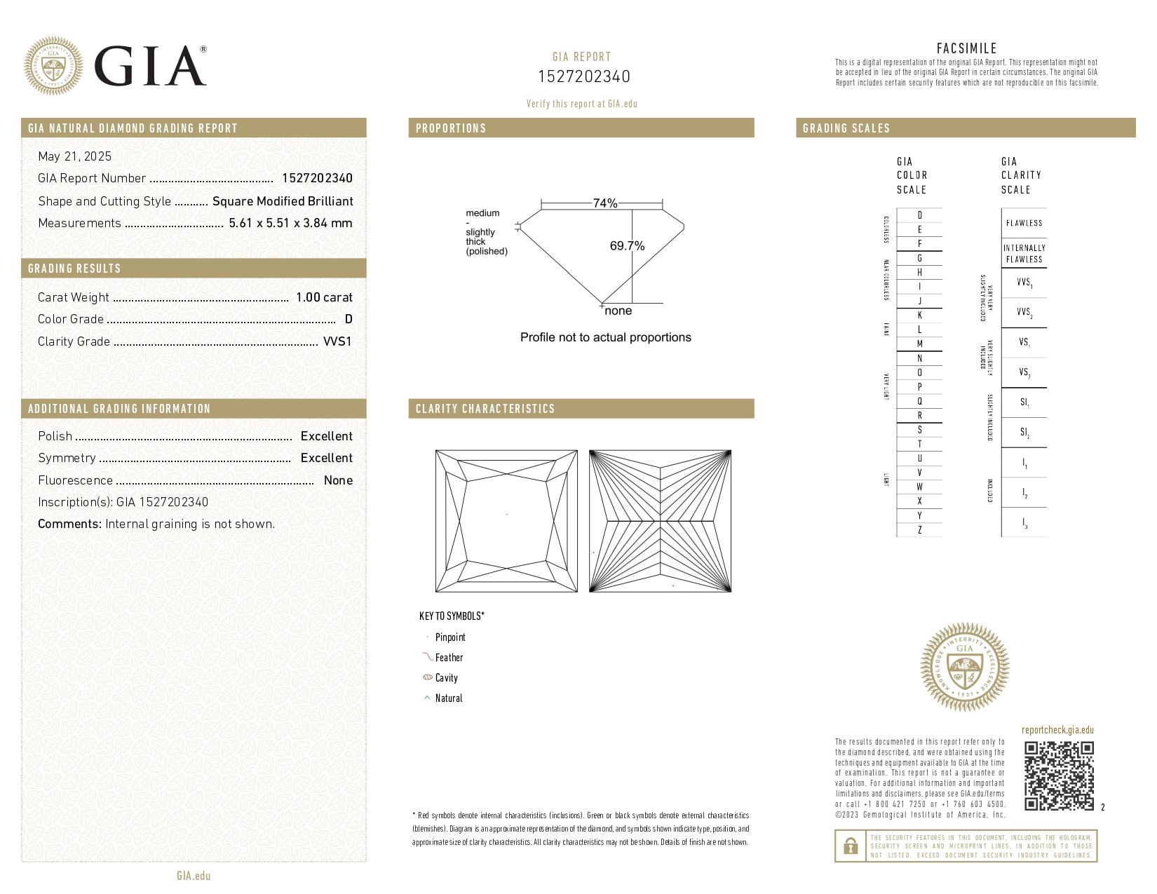 GIA Certified 1.00 Carat Princess Brilliante Cut Diamond E Color Collana con ciondolo In condizioni Nuovo in vendita a Chicago, IL
