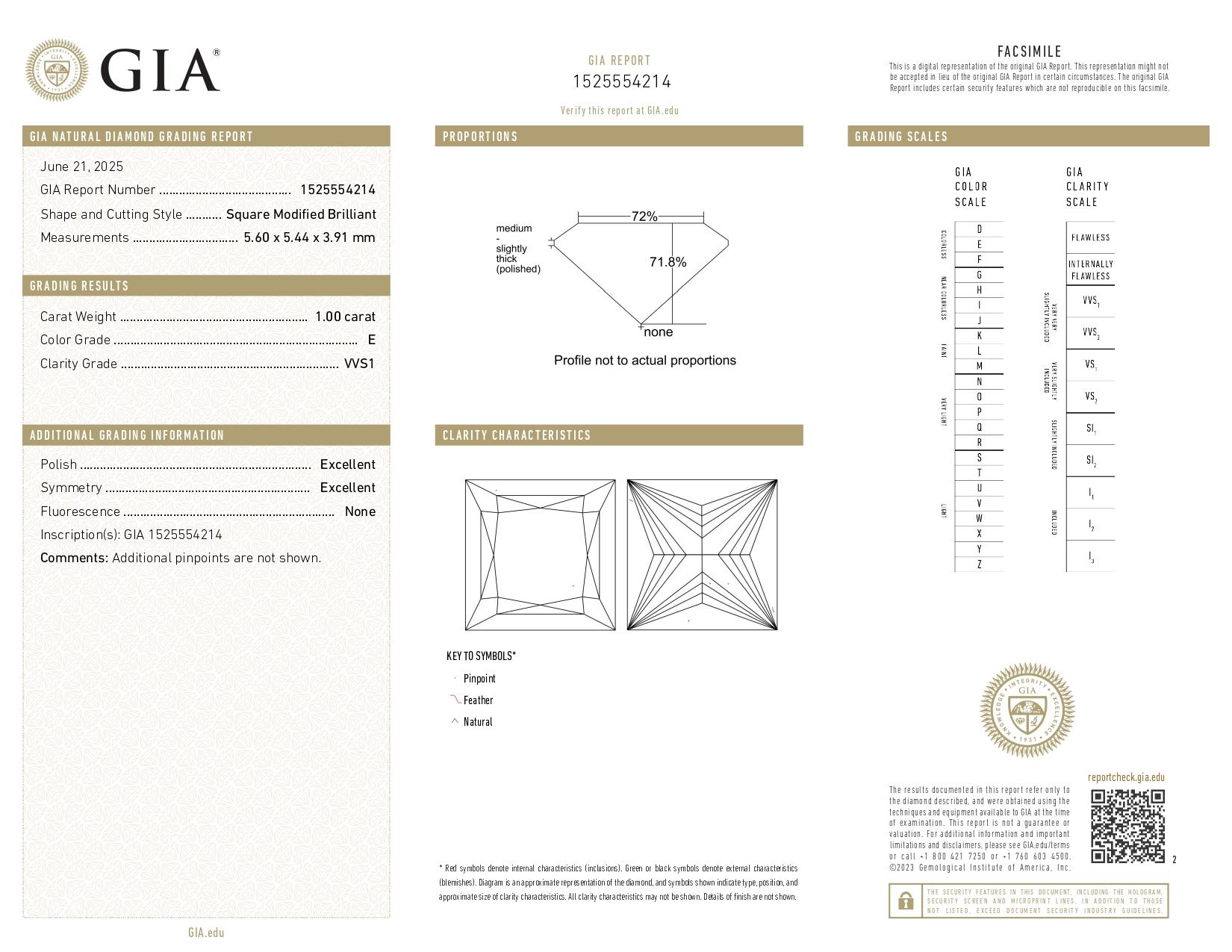 GIA Certified 1.00 Carat Princess Brilliant Cut Diamond E Color Pendant Necklace Neuf - En vente à Chicago, IL