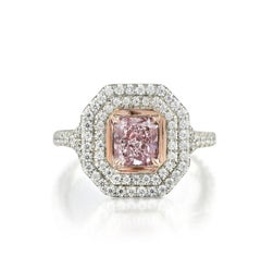 Bague en platine certifiée GIA 1.00 carat Radiant Cut Natural Fancy Purple Pink SI1