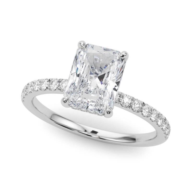 Taille radiant GIA Certified 1.00 Carat Radiant Hidden Halo Pave  Bague en diamant en vente