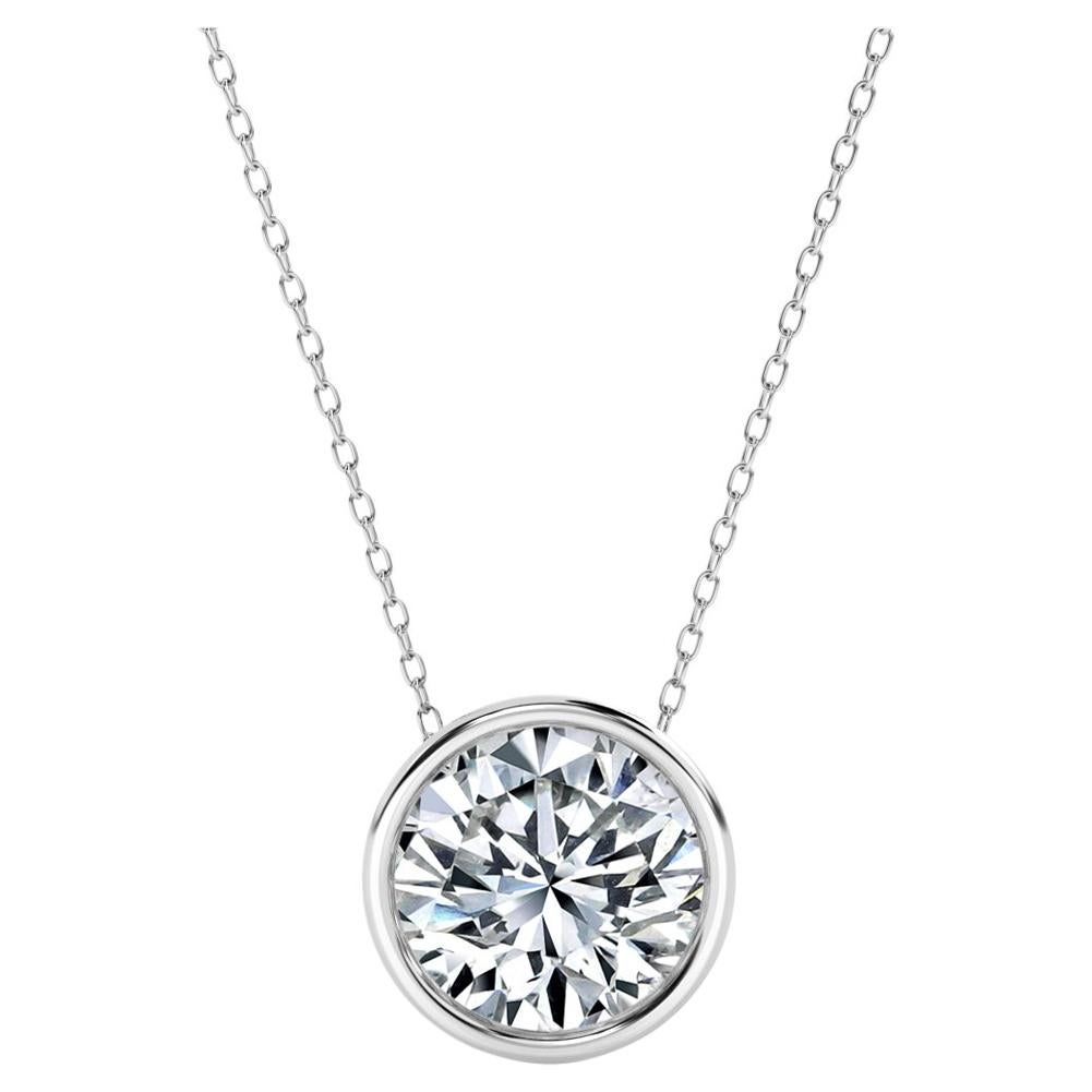GIA zertifizierte 1,00 Karat runde Diamant-Halskette aus 18 Karat Weißgold im Angebot