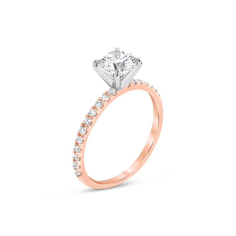 Taille ronde Bague de fiançailles en or rose 14 carats avec diamant rond de 1,00 carat certifié par le GIA en vente