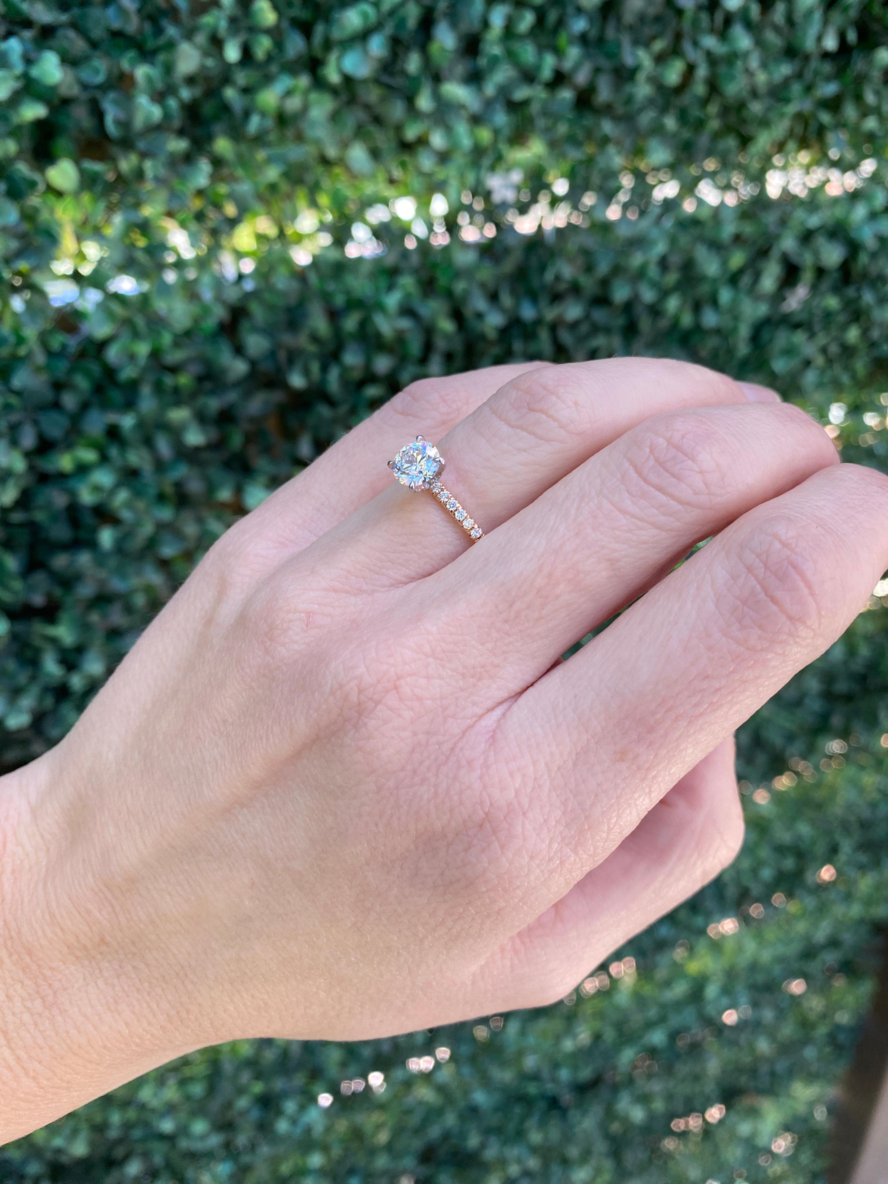 Bague de fiançailles en or rose 14 carats avec diamant rond de 1,00 carat certifié par le GIA en vente 2