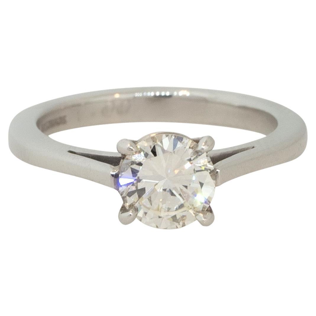 Bague de fiançailles en platine avec diamant rond de 1,00 carat certifié par le GIA, en stock