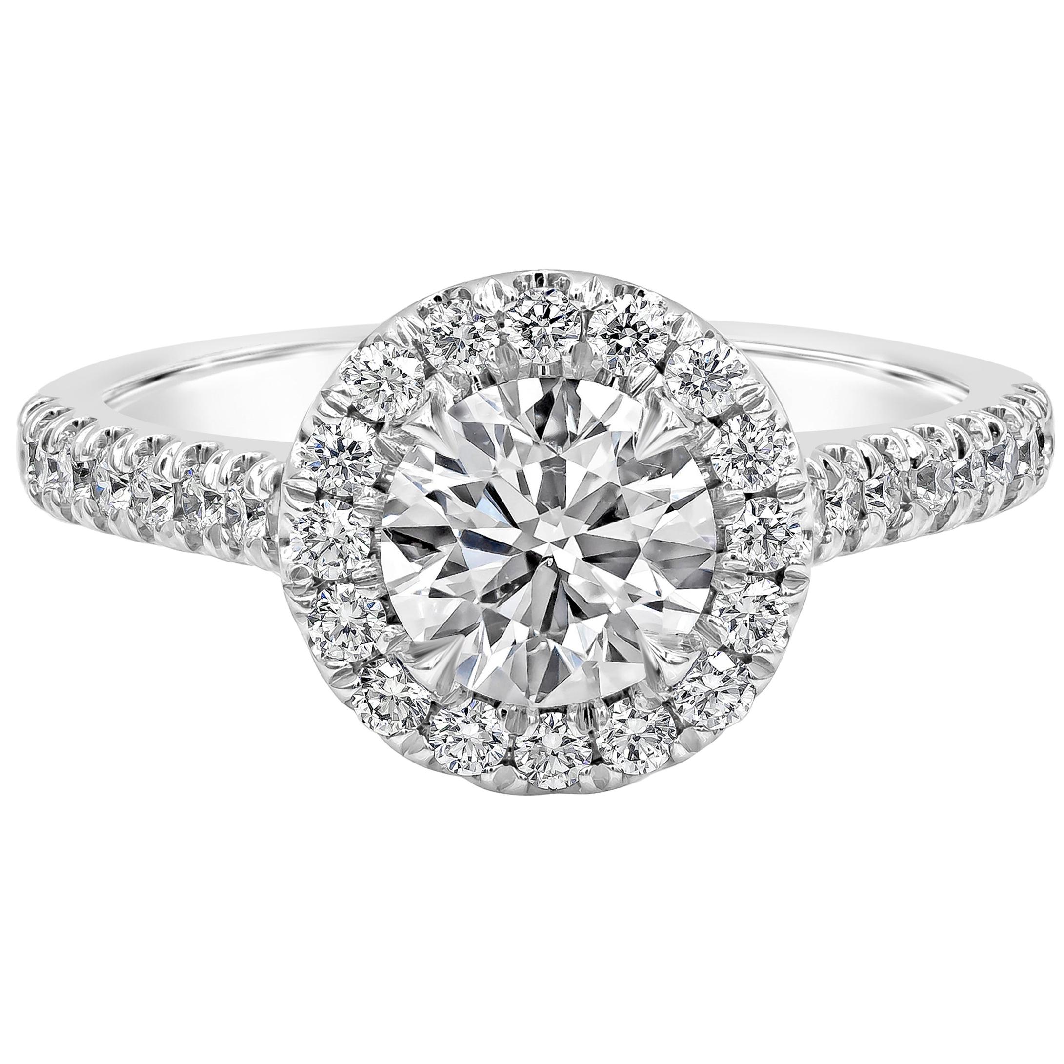 Roman Malakov GIA Certified 1.00 Carat Round Diamond Halo Engagement Ring For Sale