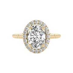 GIA Certified 1.00 Carat Twisted Rope Oval Halo Cathedral Diamond Ring