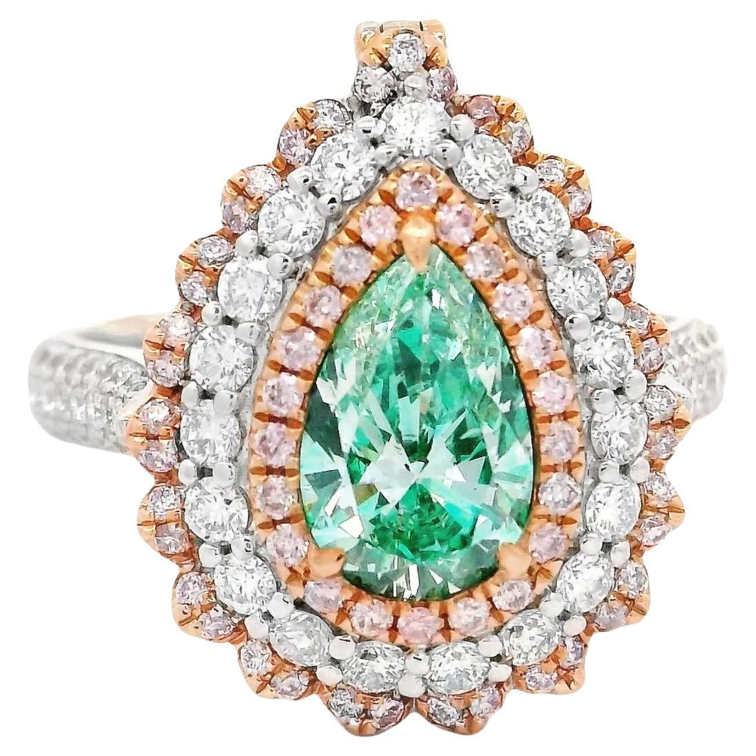 GIA Certified 1.00 Carat Very Light Green Yellow SI1 Clarity Diamond Ring