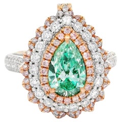 GIA Certified 1.00 Carat Very Light Green Yellow SI1 Clarity Diamond Ring