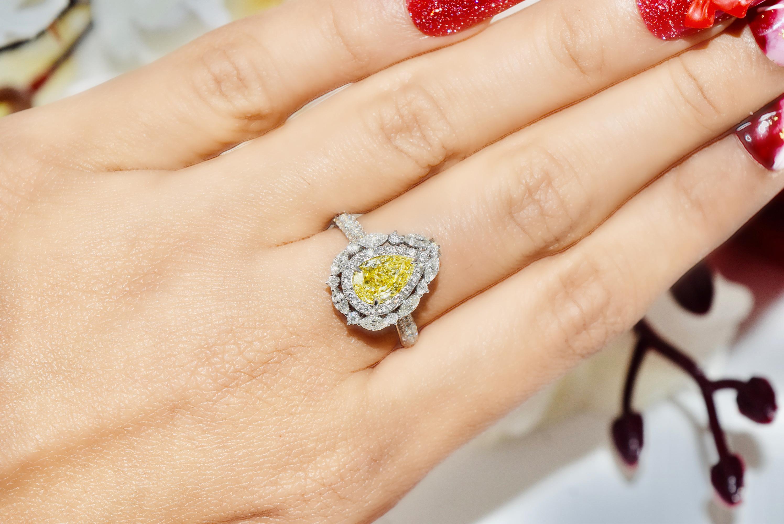 Pear Cut GIA Certified 1.00 Carat W-X Colour I2 Clarity Diamond Ring For Sale
