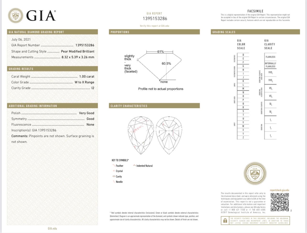 GIA Certified 1.00 Carat W-X Colour I2 Clarity Diamond Ring For Sale 2