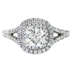 GIA Certified 1.00 ct Cushion‑Cut Diamond Double‑Halo Ring in 18K White Gold