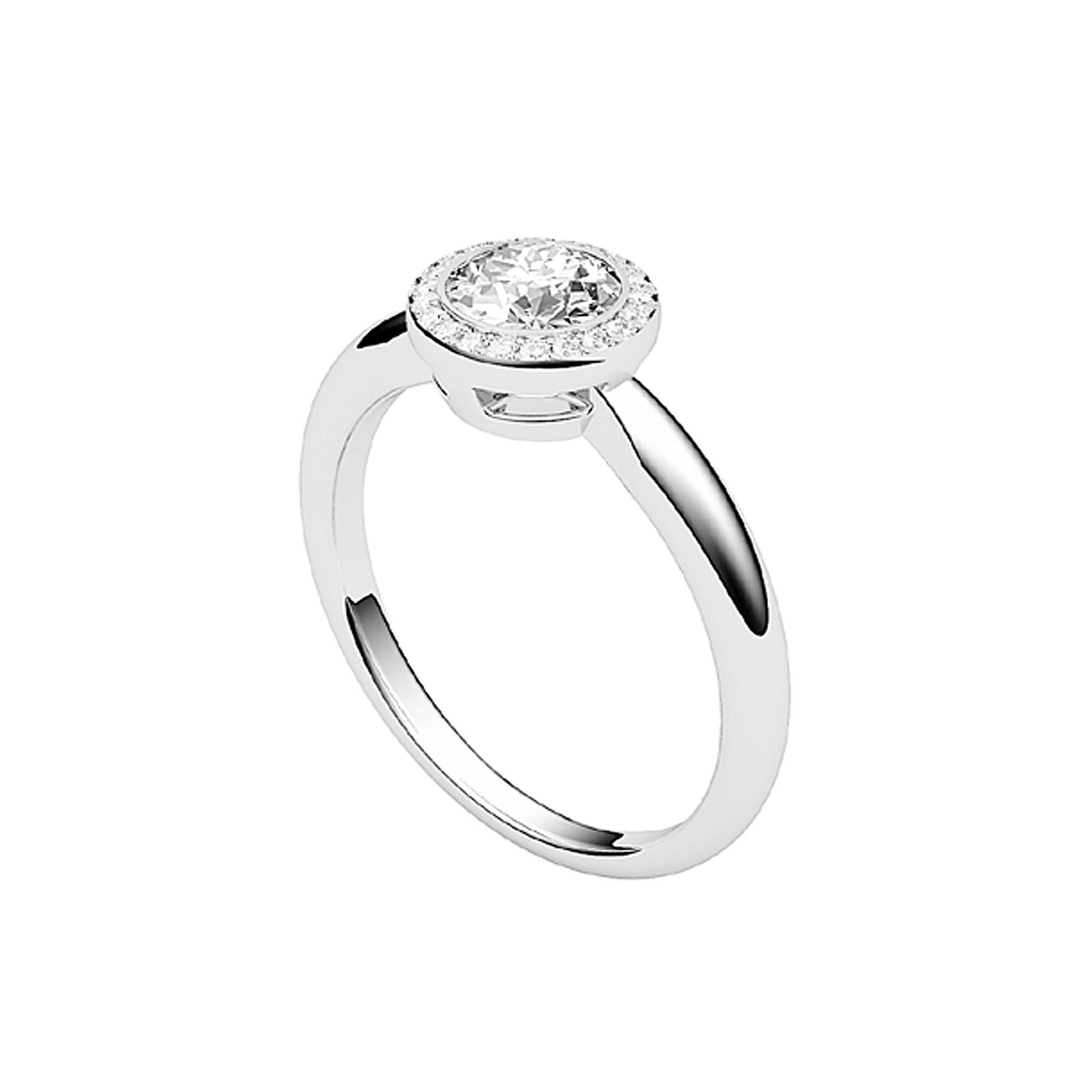 Round Cut GIA Certified 1.00 Ct E-F Color VS Clarity Solitary Round Diamond Halo Bezel  For Sale