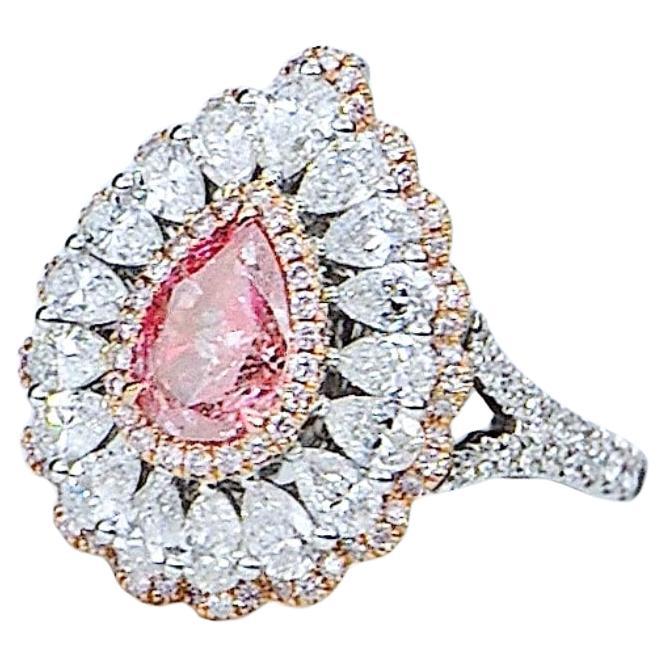 GIA Certified 1.00 CT Fancy Light Pink Pear Shape Natural Color Diamond Ring For Sale