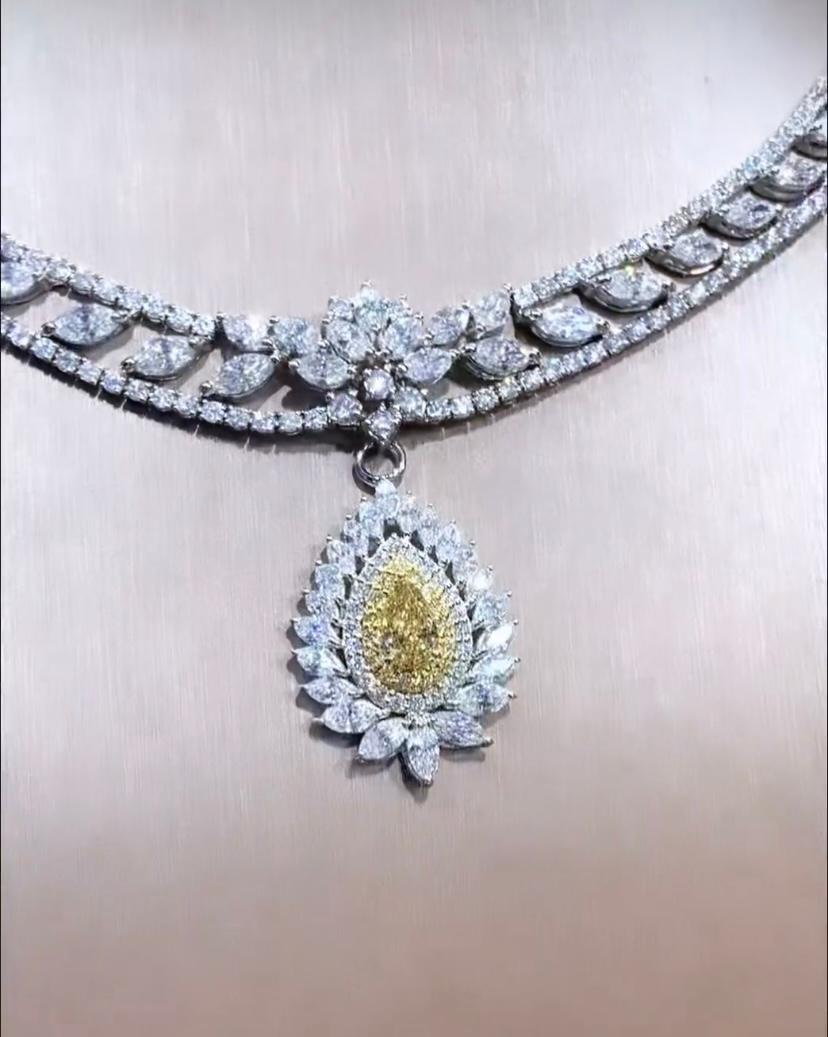 Women's GIA Certified 1.00 Ct Fancy Yellow Brownish Diamonds  18.00 Ct Diamonds Necklace For Sale