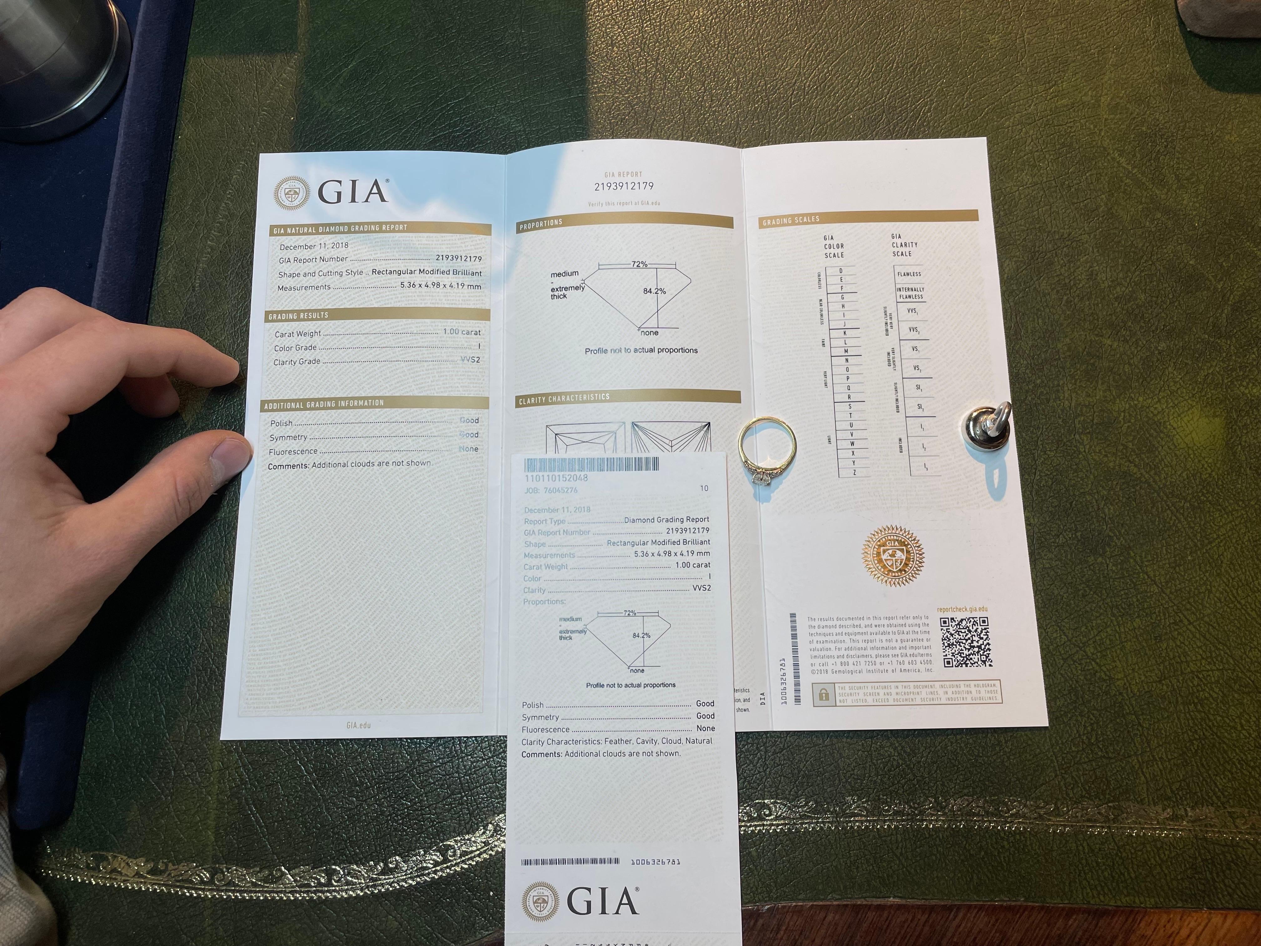 Bague de fiançailles en diamant taille princesse certifié GIA 1,00 ct VVS2  en vente 9