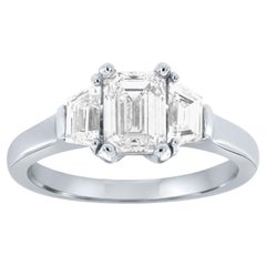 GIA Certified 1.00 Emerald Cut Three Stone Trapeze Platinum Diamond Ring